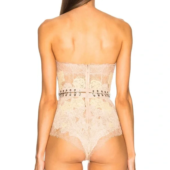 NWT Jonathan Simkhai Grommet Lariat Lace Bustier Bodysuit